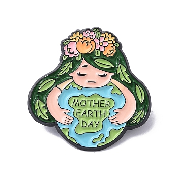 Alloy Brooches, Enamel Pins, Environmental Protection Theme, Human, 33.5x32.5x1.4mm