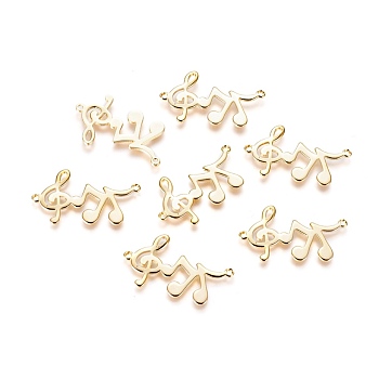 Brass Links connectors, Musical Note, Real 18K Gold Plated, 16.5x29.5x1mm, Hole: 1.2mm