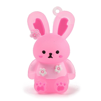 PVC Pendants, Rabbit with Sakura, Pearl Pink, 55x30x25mm, Hole: 2.5mm