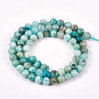 Natural Gemstone Hemimorphite Round Beads Strands, Dyed, Cyan, 6mm, Hole: 1mm, about 66pcs/strand, 15.74 inch