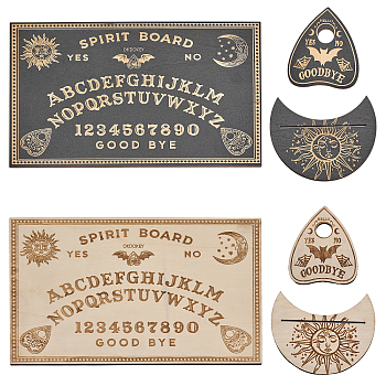 2 Sets 2 Styles Carved Wooden Divination Board Kit, including Rectangle Pendulum Spirit Board, Moon Tarot Card Holder, Heart Crystal Ball Holder, Mixed Color, 100.5~300x82~200x4.5mm, 3pcs/set, 1 set/style