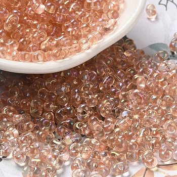 Glass Seed Beads, Peanut, Light Salmon, 5.5~6x3~3.5x3mm, Hole: 1~1.2mm
