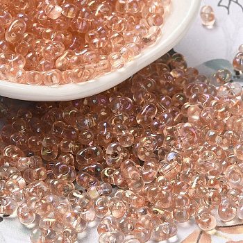 Glass Seed Beads, Peanut, Light Salmon, 5.5~6x3~3.5x3mm, Hole: 1~1.2mm, about 4000pcs/pound