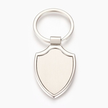 Zinc Alloy Cabochon Settings Keychain, with Iron Ring, Shield, Platinum, Tray: 27x38mm, 78mm, 51x32x4mm, 1pc/box