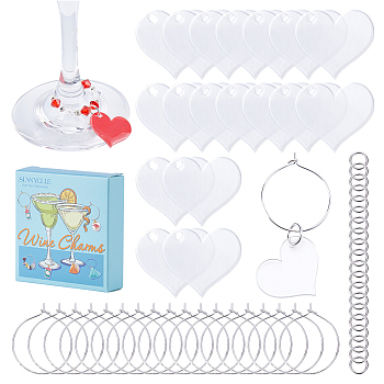 DIY Blank Wine Glass Charm Making Kit, Including Acrylic Pendants, Brass Wine Glass Charm Rings, Brass Jump Rings, Heart, 21.5x25x1.5mm, Hole: 2mm