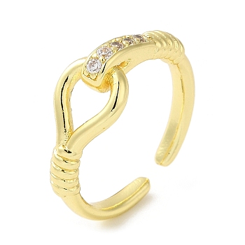 Brass Micro Pave Cubic Zirconia Open Cuff Ring for Women, Hollow Knot, Golden, Inner Diameter: 18mm
