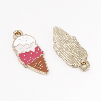 Alloy Enamel Pendants, Ice Cream, Hot Pink, Golden, 21x9.5x1.5mm, Hole: 1.5mm