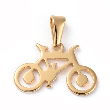 304 Stainless Steel Pendants, Bicycle, Golden, 15.5x24x1.5mm, Hole: 8x3mm
