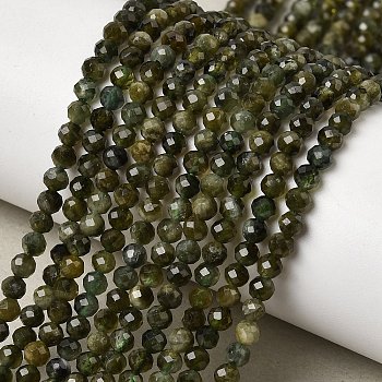 Natural Green Tourmaline Beads Strands, Faceted, Round, 3.5mm, Hole: 0.6mm, about 119~120pcs/strand, 15.24''~15.47"(38.7~39.3cm)