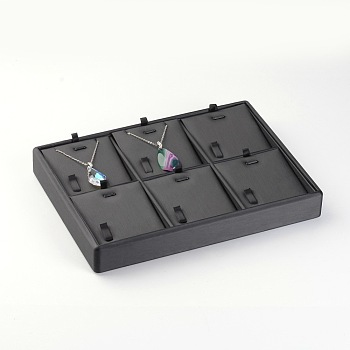 Wooden Necklaces Presentation Boxes, Covered with PU Leather, Black, 18x25x3.2cm