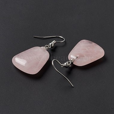 Boucles d'oreilles pendantes trapézoïdales en quartz rose naturel(EJEW-D188-02P-01)-3