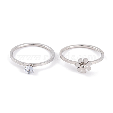 Flower 304 Stainless Steel Finger Ring Set for Women(RJEW-C086-28-P)-2