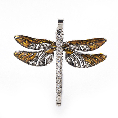Antique Silver Goldenrod Dragonfly Alloy Rhinestone+Enamel Big Pendants