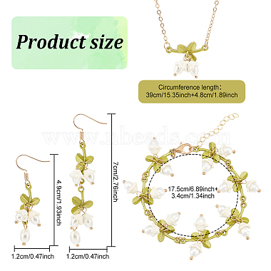 Plastic Pearl Beaded Flower of Life Dangle Earrings & Link Chain Bracelet & Pendant Necklace(SJEW-AN0001-19)-2