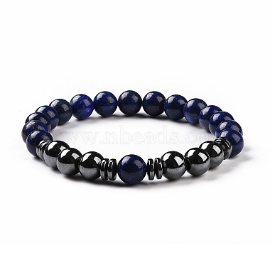 4Pcs Synthetic Hematite & Natural Black Agate(Dyed) & Lava Rock & Tiger Eye Beads Stretch Bracelets Set for Women Men(BJEW-JB08938)-3