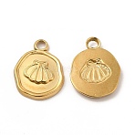 Ion Plating(IP) 304 Stainless Steel Pendants, Flat Round with Shell Charm, Real 18K Gold Plated, 16.5x13x2mm, Hole: 2.5mm(X-STAS-A070-43G)