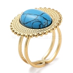 Ion Plating(IP) 304 Stainless Steel Ring, Adjustable Synthetic Turquoise Rings, Sun, 20.5mm, Inner Diameter: Adjustable(RJEW-B059-03G-04)