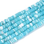 Natural Trochid Shell/Trochus Shell Beads Strands, Dyed, Flat Round, Sky Blue, 2.5~3.5x0.2~3mm, Hole: 0.5~0.6mm, about 270~290pcs/strand, 14.96~15.35 inch(38~39cm)(SSHEL-N040-21B)
