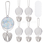 5Pcs Heat Transfer Sublimation Blank Round Pendant Decorations, Alloy Angel Wings Car Decoration, Platinum, 145mm(HJEW-SC0001-74)