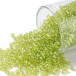 TOHO 11/0 Round Beads, Japanese Seed Beads, (105) Transparent Luster Lemon-Lime, 2.2mm, Hole: 0.8mm, about 1110pcs/10g(X-SEED-TR11-0105)