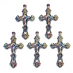 Alloy Big Pendants, Cadmium Free & Lead Free, for Religion, Cross & Jesus, Rainbow Color, 58.5x32x6mm, Hole: 5x2.5mm(PALLOY-N156-015-RS)