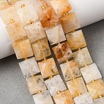 Natural Yellow Hematoid Quartz/Golden Healer Quartz Beads Strands, Faceted, Square, with Seed Beads, 10.5x10.5x4.5~5.5mm, Hole: 1mm, about 31pcs/strand, 14.76~15.16''(37.5~38.5cm)(G-F839-A11-01)