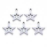 201 Stainless Steel Pendants, Laser Cut, Star, Stainless Steel Color, 16.5x15x1mm, Hole: 1.2mm(X-STAS-N092-14)
