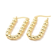 Brass Twist Rope Rectangle Hoop Earrings for Women, Cadmium Free & Lead Free, Light Gold, 28x14x3mm, Pin: 0.8mm(EJEW-A072-20LG)