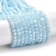 Electroplate Opaque Glass Beads Strands, Faceted(32 Facets), Pearl Luster Plated, Round, Light Cyan, 4mm, Hole: 0.7mm, about 87~93pcs/strand, 32~33cm(EGLA-A035-P4mm-A10)
