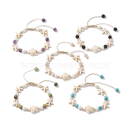 6mm Round Gemstone & Shell Pearl Braided Beaded Bracelets, Beach Turtle & Starfish Synthetic Turquoise Adjustable Bracelets for Women Men, Mixed Color, Inner Diameter: 2-7/8~4-1/8 inch(7.3~10.6cm), Bead: 6mm(BJEW-JB10321)