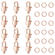 12Pcs Ion Plating(IP) 304 Stainless Steel Lobster Claw Clasps, with 20pcs Open Jump Rings, Rose Gold, 11x5.5x3mm, Hole: 1x1.5mm(STAS-UN0040-74)