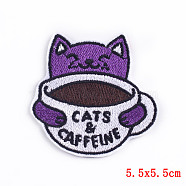 Cat Theme Computerized Embroidery Cloth Iron on/Sew on Patches, Costume Accessories, Dark Violet, 55x55mm(PATC-PW0002-08C)