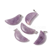 Natural Lepidolite Pendants, with Platinum Tone Brass Findings, Moon Charm, 33x15x8mm, Hole: 6x3.2mm(G-Z022-03B)