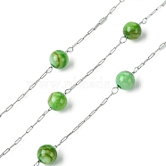 Natural Shell Pearl Beads,Dyed with 304 Stainless Steel Chains, Soldered, with Spool, Green, 5mm(CHS-Q005-07C-02)