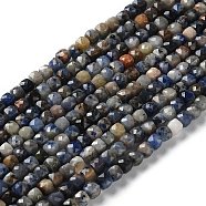 Natural Sodalite Beads Strands, Faceted, Square, 4.5x4.5x4.5mm, Hole: 0.8mm, about 85~98pcs/strand, 14.76''~15.98''(37.5~40.6cm)(G-J400-A10-03)