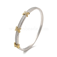 Rack Plating Brass Hinged Bangles with Cubic Zirconia, Long-Lasting Plated, Cadmium Free & Lead Free, Platinum, Inner Diameter: 2~2-1/4 inch(5.1~5.8cm)(BJEW-D059-01P)