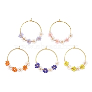 Brass Wine Glass Charms, with Glass Seed Beads, Flower, Mixed Color, 33.5mm(AJEW-JO00198)