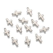 Stainless Steel Tiny Cross Charms, Stainless Steel Color, 12x7x1mm, Hole: 1mm(STAS-Q168-07)