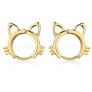 Women Cat Brass Leverback Earrings, Cute Kitty Face Earrings Jewelry Gift for Lovers Women Birthday Christmas, Golden, 16x18.2mm(JE965B)