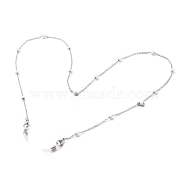 304 Stainless Steel Cable Chain Necklaces, with Enamel Beads, EyeGlass Chains, Stainless Steel Color, White, 27.95 inch(71cm)(AJEW-EH00377-02)