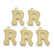 Alloy Pendants, Cadmium Free & Nickel Free & Lead Free, Initial Letter, Real 18K Gold Plated, Initial Letter.R, 20.5x14x2mm, Hole: 2mm(PALLOY-N157-002R-NR)