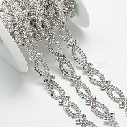 Wedding Dress Decorative Brass Rhinestone Chains, with Spool, Rhinestone Cup Chain, Silver Color Plated, 14x4.5mm, about 5yards/roll(CHC-R127-54)