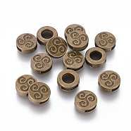 Tibetan Style Slide Charms, Cadmium Free & Nickel Free & Lead Free, Flat Round, Antique Bronze, 12x5mm, Hole: 10x2mm(TIBE-Q001-AB-FF)