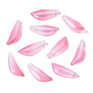 Transparent Spray Painted Glass Pendants, Imitation Jade Pendants, Two Tone, Leaf, Hot Pink, 21.5x8x5mm, Hole: 1.2mm(GGLA-S054-015F-01)
