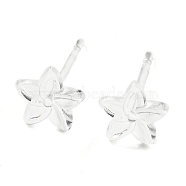 Resin Stud Earring Findings, Plumeria Flower Earring for Women, Clear, 6x6.5mm, Pin: 0.8mm(FIND-H046-14)