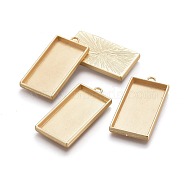 Alloy Pendant Cabochon Settings, Plain Edge Bezel Cups, Lead Free & Nickel Free & Cadmium Free, Rectangle, Real 18K Gold Plated, Matte Gold Color, Tray: 40x21mm, 48x24x4mm, Hole: 3.5mm(PALLOY-A13370-MG-NR)