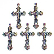 Alloy Big Pendants, Cadmium Free & Lead Free, for Religion, Cross & Jesus, Rainbow Color, 58.5x32x6mm, Hole: 5x2.5mm(PALLOY-N156-015-RS)