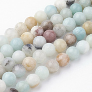 Natural Flower Amazonite Bead Strands, Round, 6~6.5mm, Hole: 1mm, about 60pcs/strand, 14.9 inch(38cm)(G-G735-61-6mm)