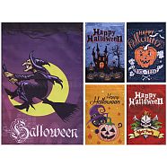 5Pcs 5 Styles Garden Flag for Halloween, Double Sided Polyester House Flags, for Home Garden Yard Office Decorations, Mixed Color, 445x304x0.4mm, Hole: 28.5mm, 1pc/style(AJEW-SZ0001-57B)