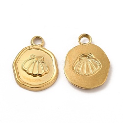 Ion Plating(IP) 304 Stainless Steel Pendants, Flat Round with Shell Charm, Real 18K Gold Plated, 16.5x13x2mm, Hole: 2.5mm(X-STAS-A070-43G)